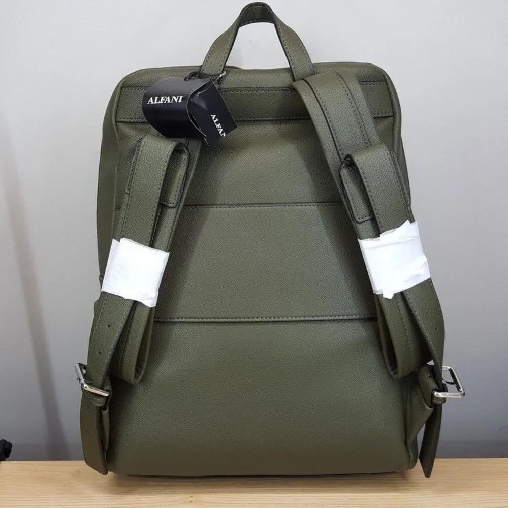 ALFANI Backpack Olive Green Faux Leather Workwear Travel Business School $99